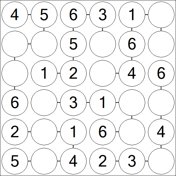 Chain Sudoku 6x6 - Easy