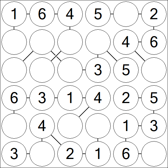 Chain Sudoku 6x6 - Easy