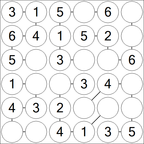Chain Sudoku 6x6 - Easy