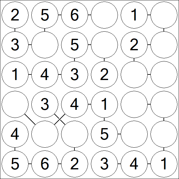 Chain Sudoku 6x6 - Easy