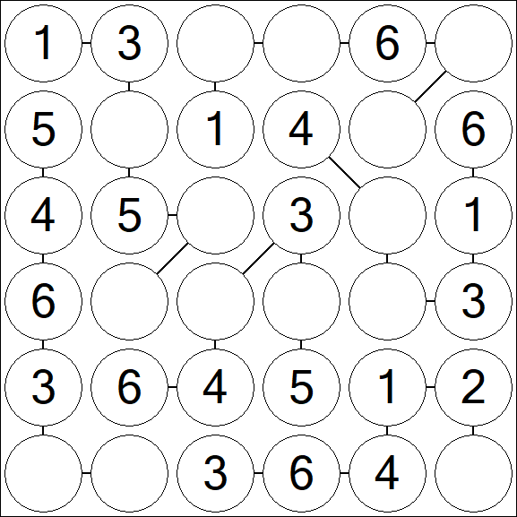 Chain Sudoku 6x6 - Fácil