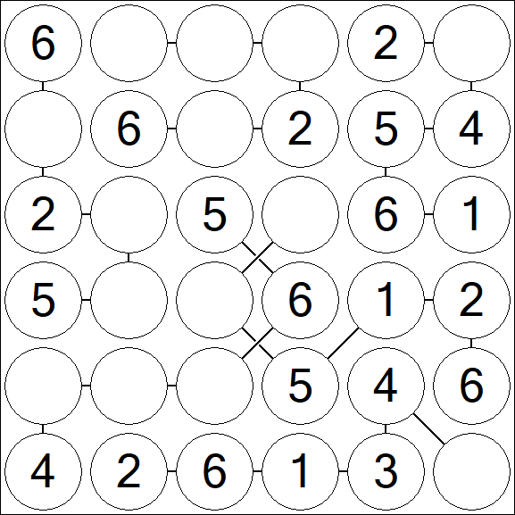 Chain Sudoku 6x6 - Easy