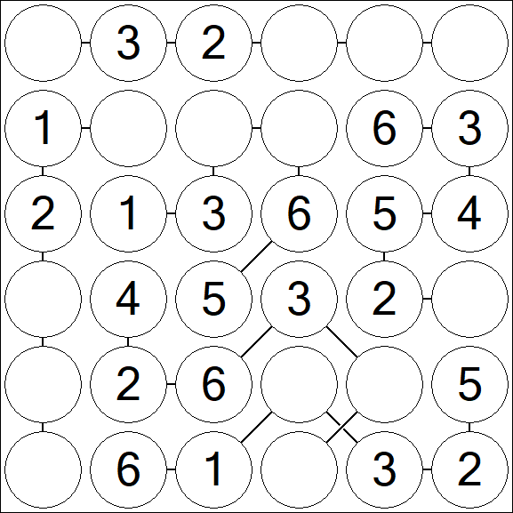 Chain Sudoku 6x6 - Easy