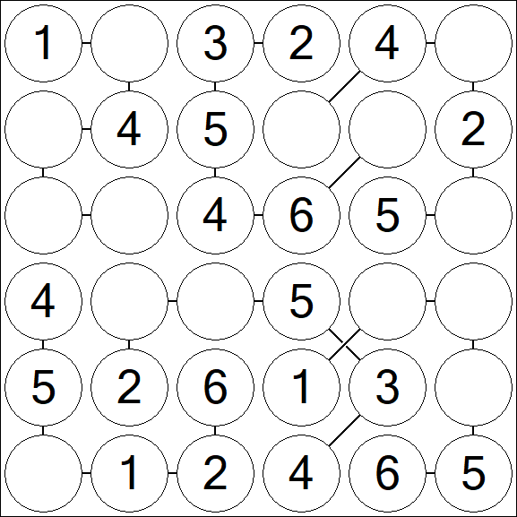 Chain Sudoku 6x6 - Easy