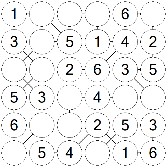 Chain Sudoku 6x6 - Fácil