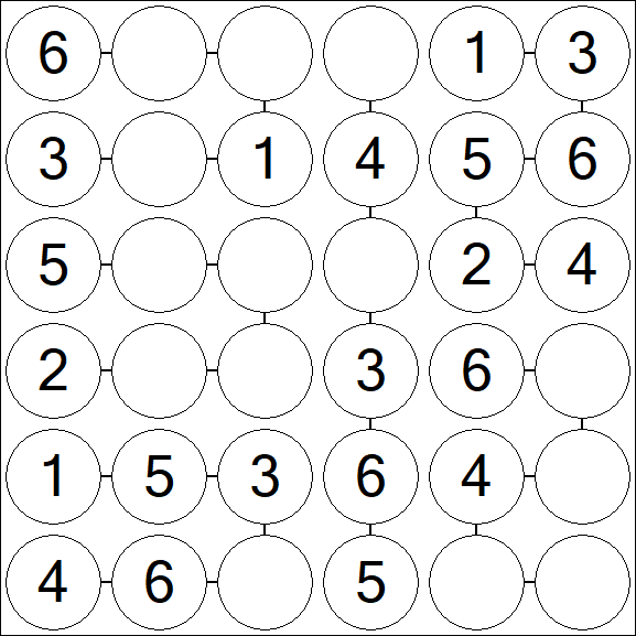 Chain Sudoku 6x6 - Fácil