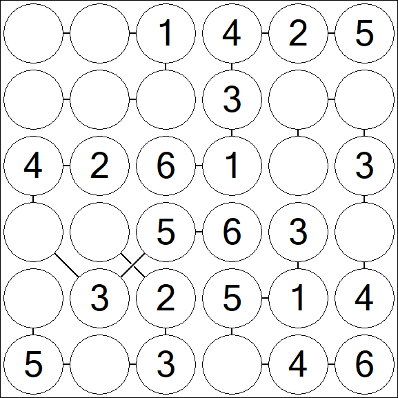 Chain Sudoku 6x6 - Easy