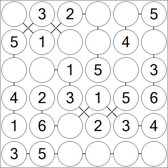 Chain Sudoku 6x6 - Fácil