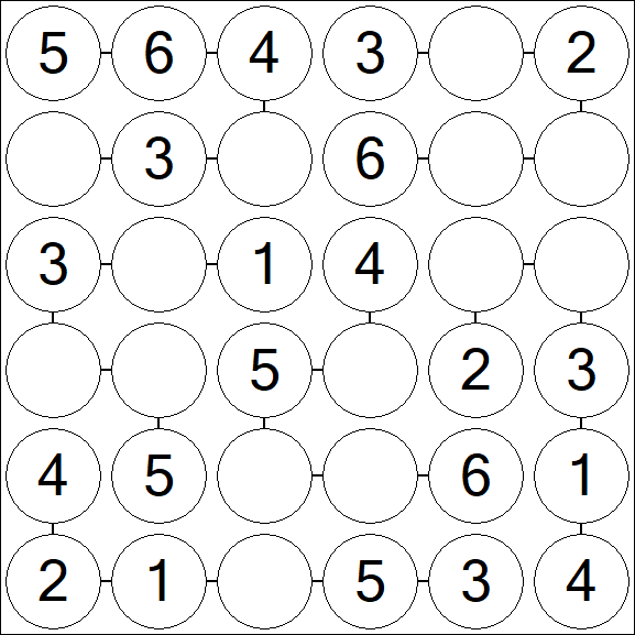 Chain Sudoku 6x6 - Easy