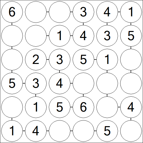 Chain Sudoku 6x6 - Fácil
