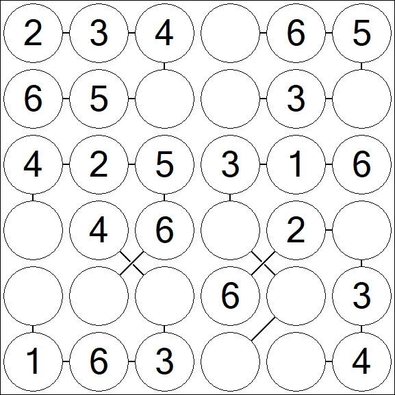 Chain Sudoku 6x6 - Fácil