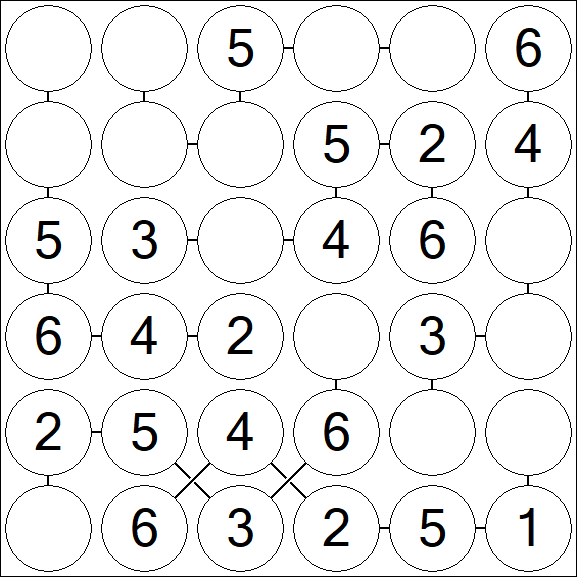 Chain Sudoku 6x6 - Easy