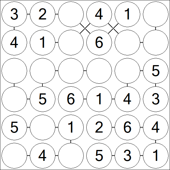 Chain Sudoku 6x6 - Easy