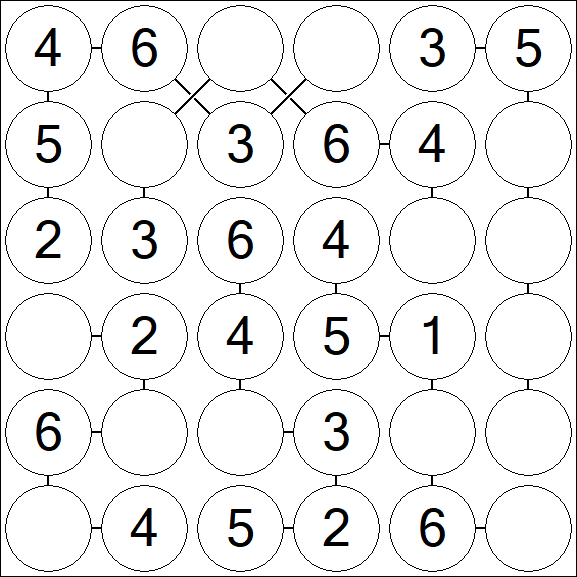 Chain Sudoku 6x6 - Simple