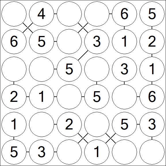 Chain Sudoku 6x6 - Fácil