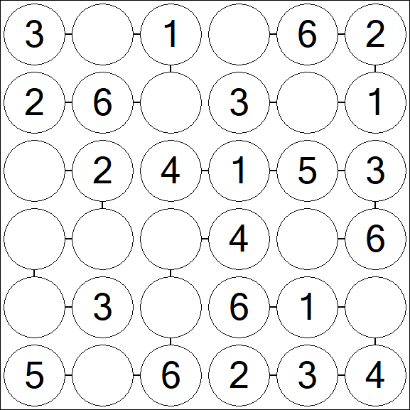 Chain Sudoku 6x6 - Einfach