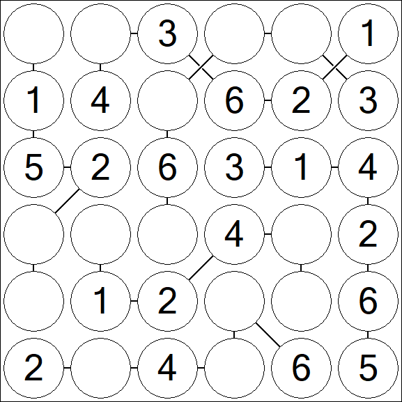 Chain Sudoku 6x6 - Easy