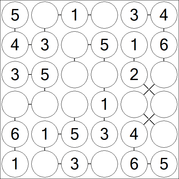 Chain Sudoku 6x6 - Einfach