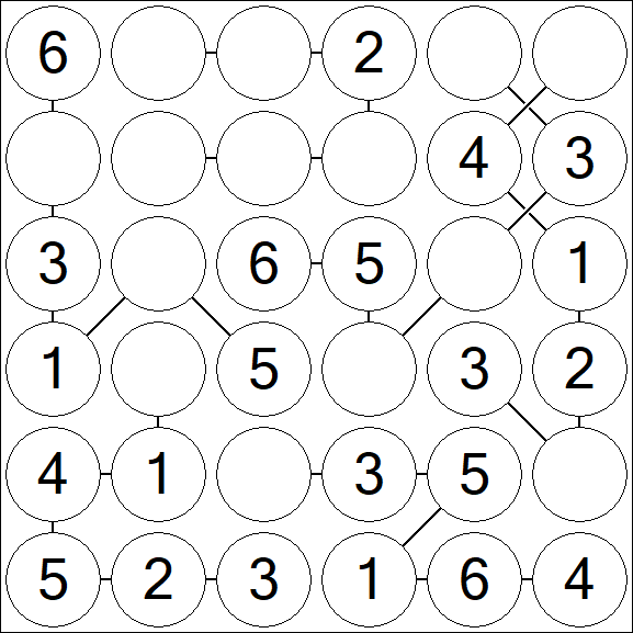 Chain Sudoku 6x6 - Easy