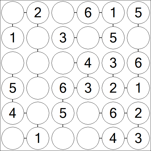 Chain Sudoku 6x6 - Easy