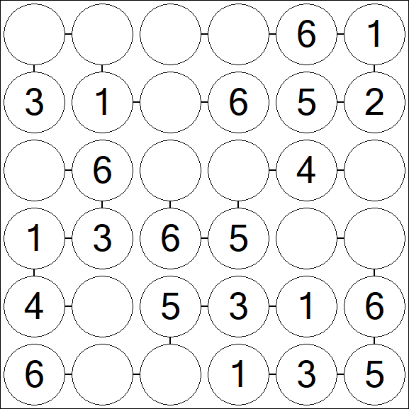 Chain Sudoku 6x6 - Easy