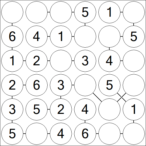 Chain Sudoku 6x6 - Easy
