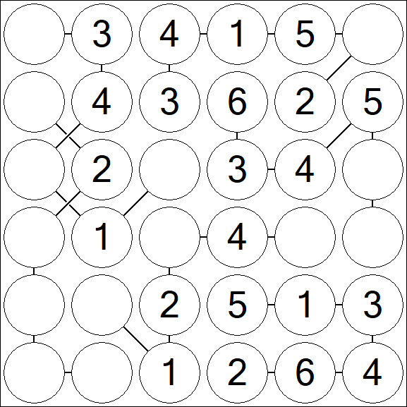 Chain Sudoku 6x6 - Easy