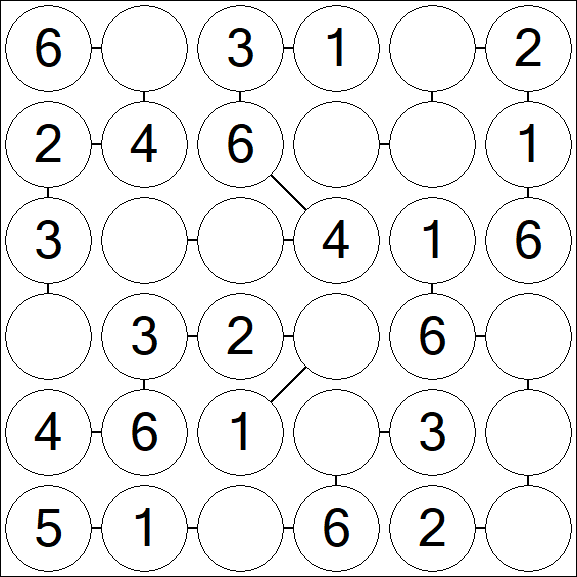 Chain Sudoku 6x6 - Easy