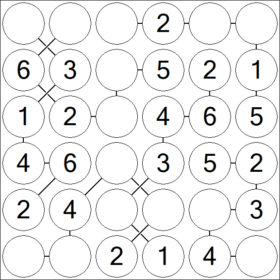 Chain Sudoku 6x6 - Easy