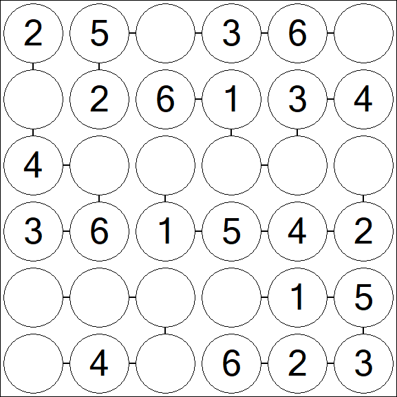 Chain Sudoku 6x6 - Easy