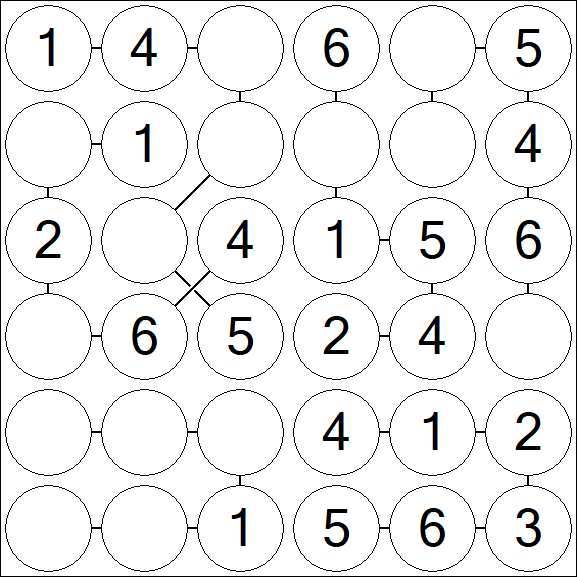 Chain Sudoku 6x6 - Easy