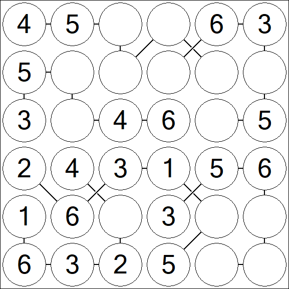 Chain Sudoku 6x6 - Easy