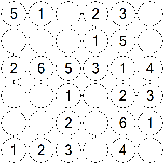 Chain Sudoku 6x6 - Easy
