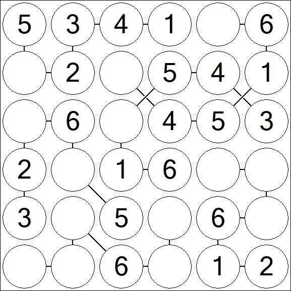 Chain Sudoku 6x6 - Easy