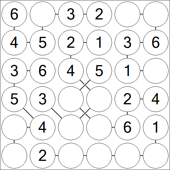 Chain Sudoku 6x6 - Easy