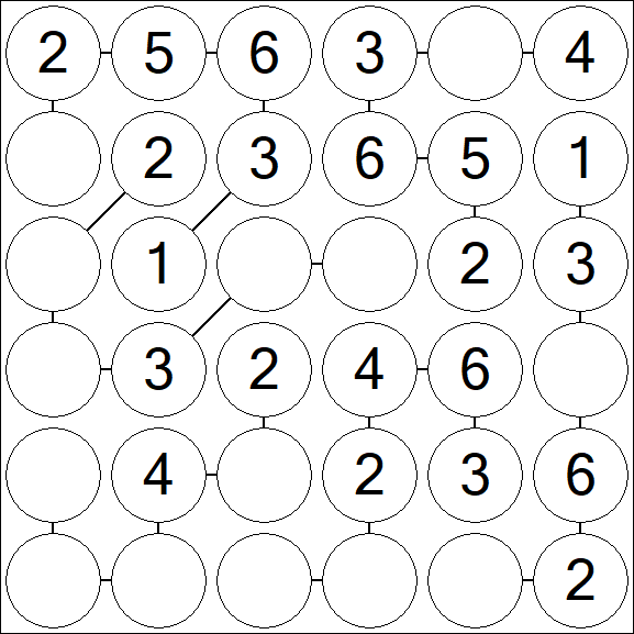Chain Sudoku 6x6 - Easy