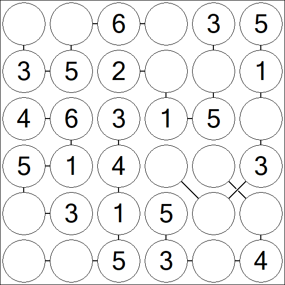 Chain Sudoku 6x6 - Easy