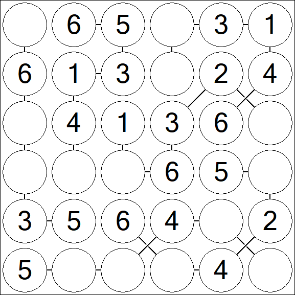 Chain Sudoku 6x6 - Easy
