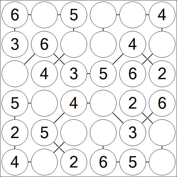 Chain Sudoku 6x6 - Easy