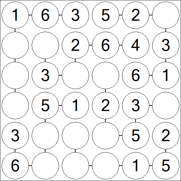 Chain Sudoku 6x6 - Easy