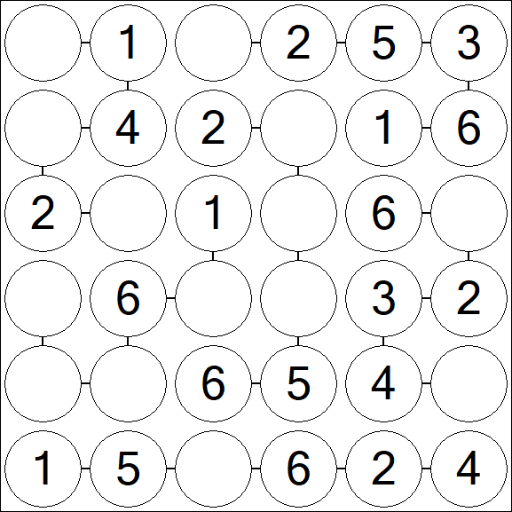 Chain Sudoku 6x6 - Easy