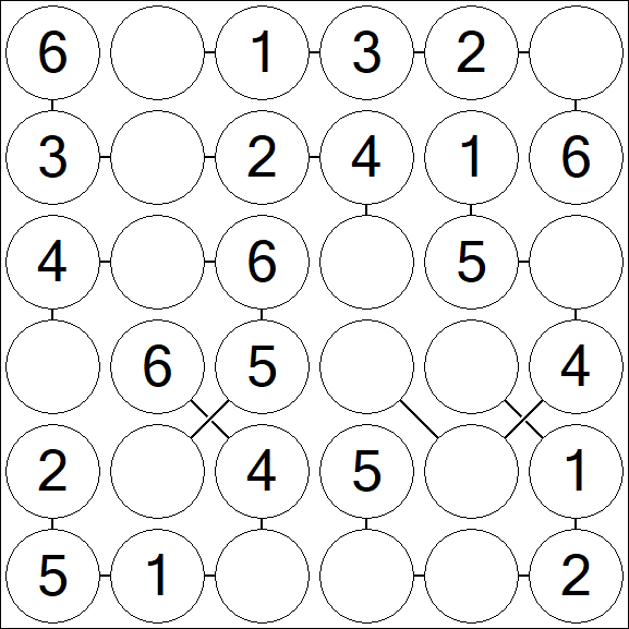 Chain Sudoku 6x6 - Easy