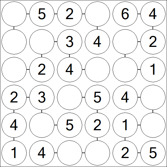 Chain Sudoku 6x6 - Easy