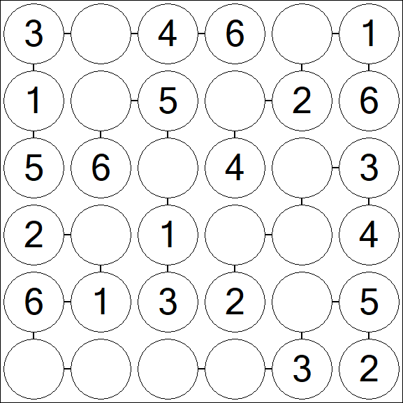Chain Sudoku 6x6 - Easy