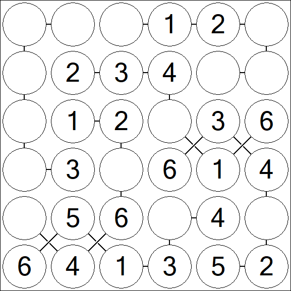 Chain Sudoku 6x6 - Easy
