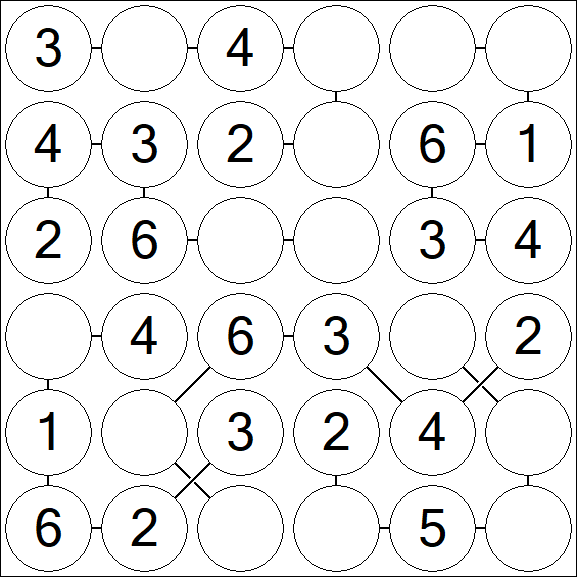 Chain Sudoku 6x6 - Easy