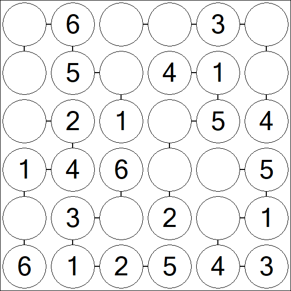 Chain Sudoku 6x6 - Easy