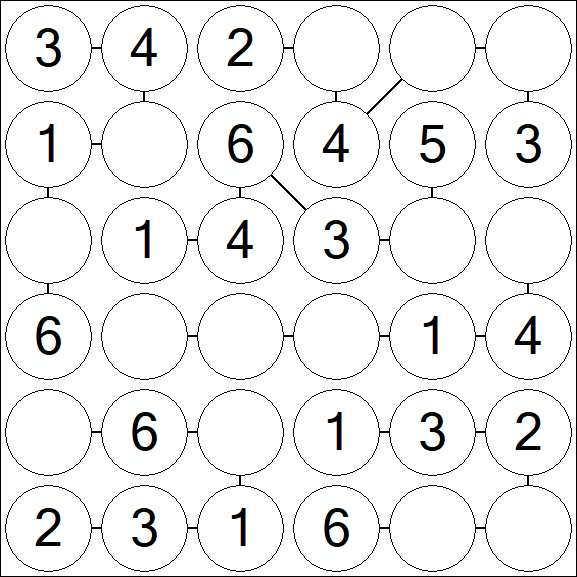Chain Sudoku 6x6 - Easy