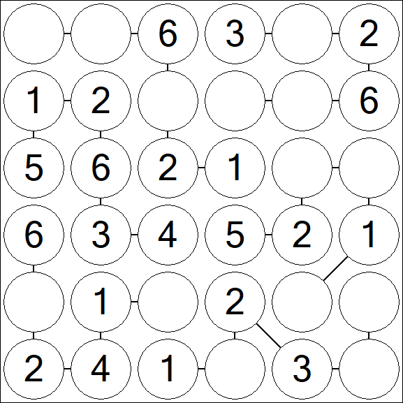 Chain Sudoku 6x6 - Easy