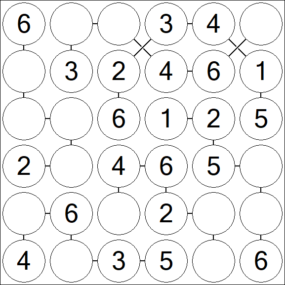 Chain Sudoku 6x6 - Easy
